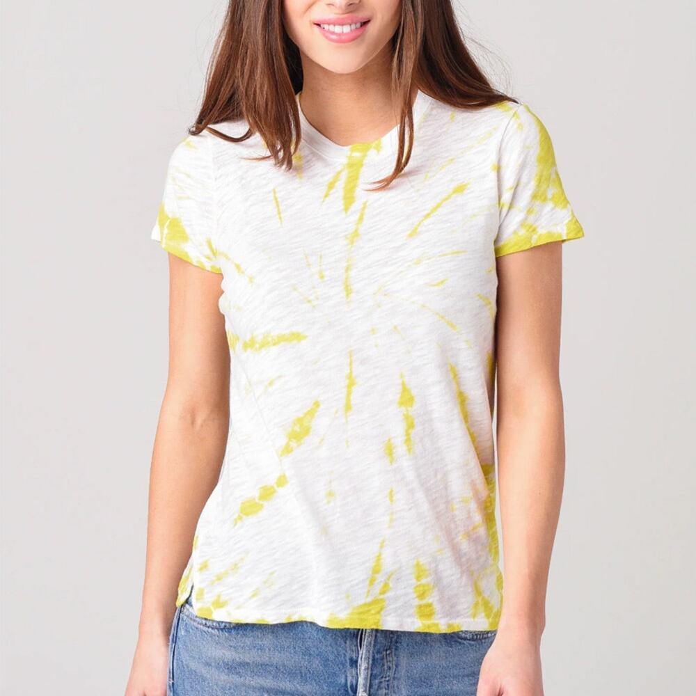 ATM Slub Jersey Schoolboy Tie Dye Crew Neck Tee White Yellow Size S